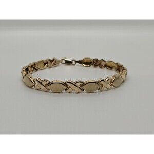 10k Yellow Gold Hugs And Kisses XOXO Bracelet 7" Brush Satin 4.4 grams Vintage